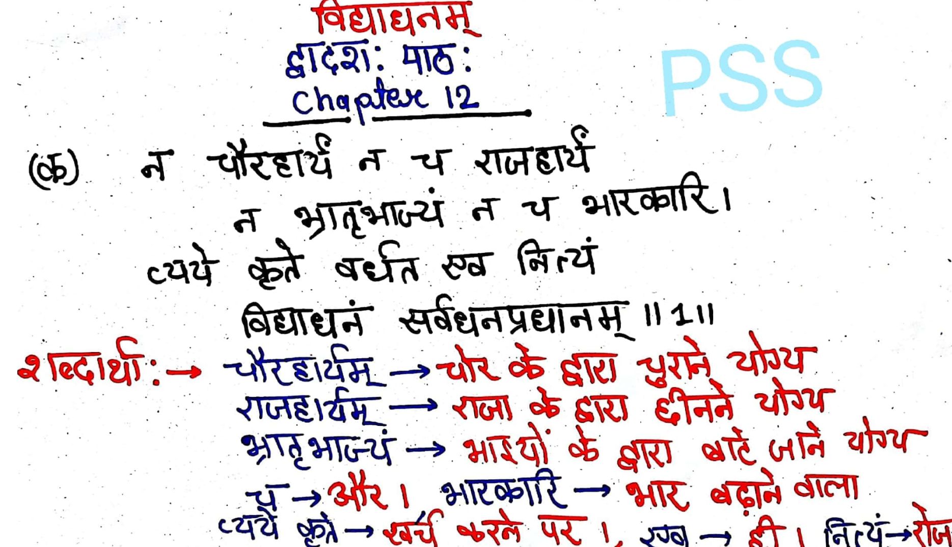 Class 7 Sanskrit Chapter 12 विद्याधनम्  -Hindi translation - Page 1 