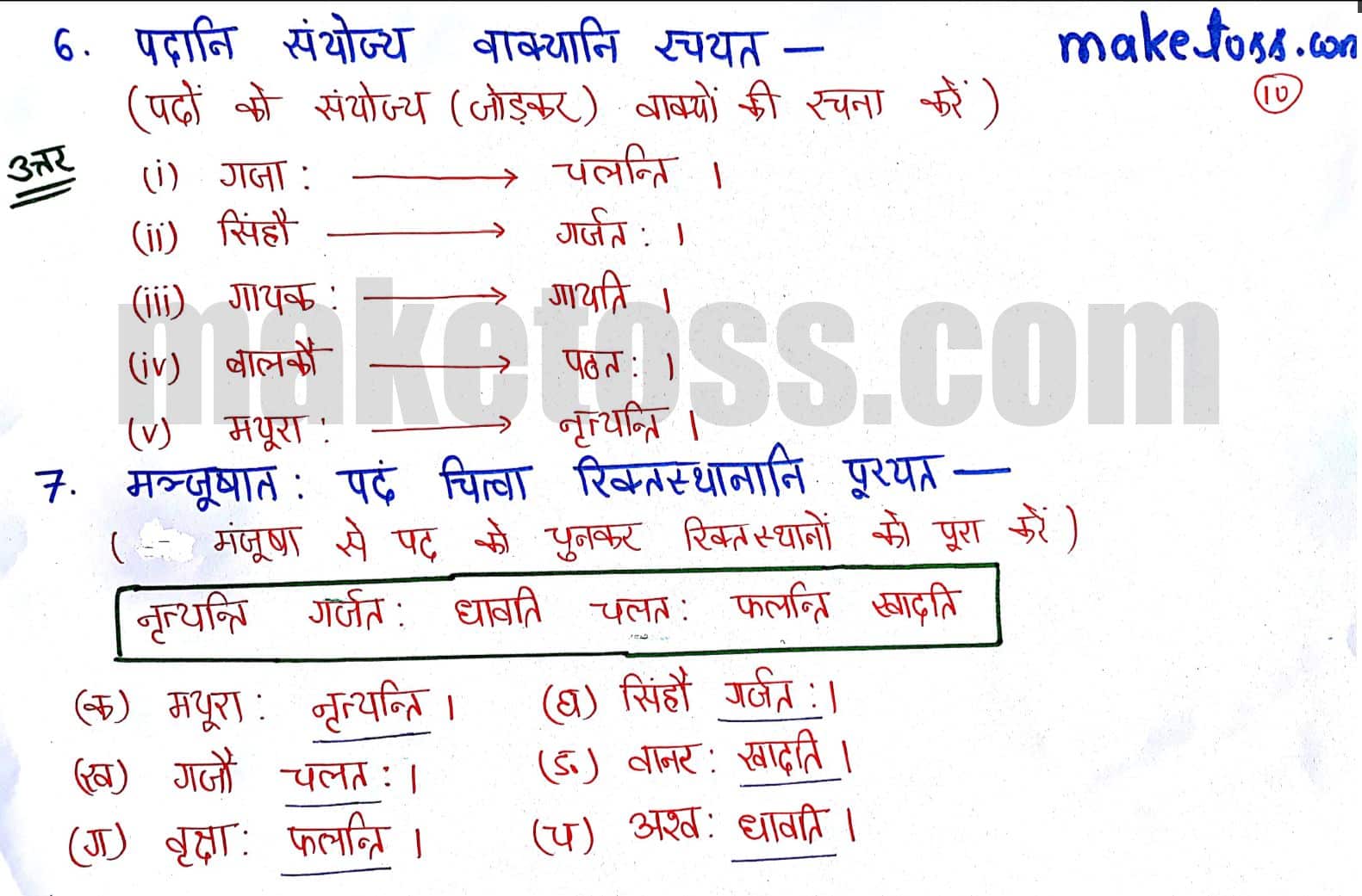 Sanskrit Class 6 chapter 1 - शब्दपरिचय 1 - NCERT Solution - Question 6 & 7