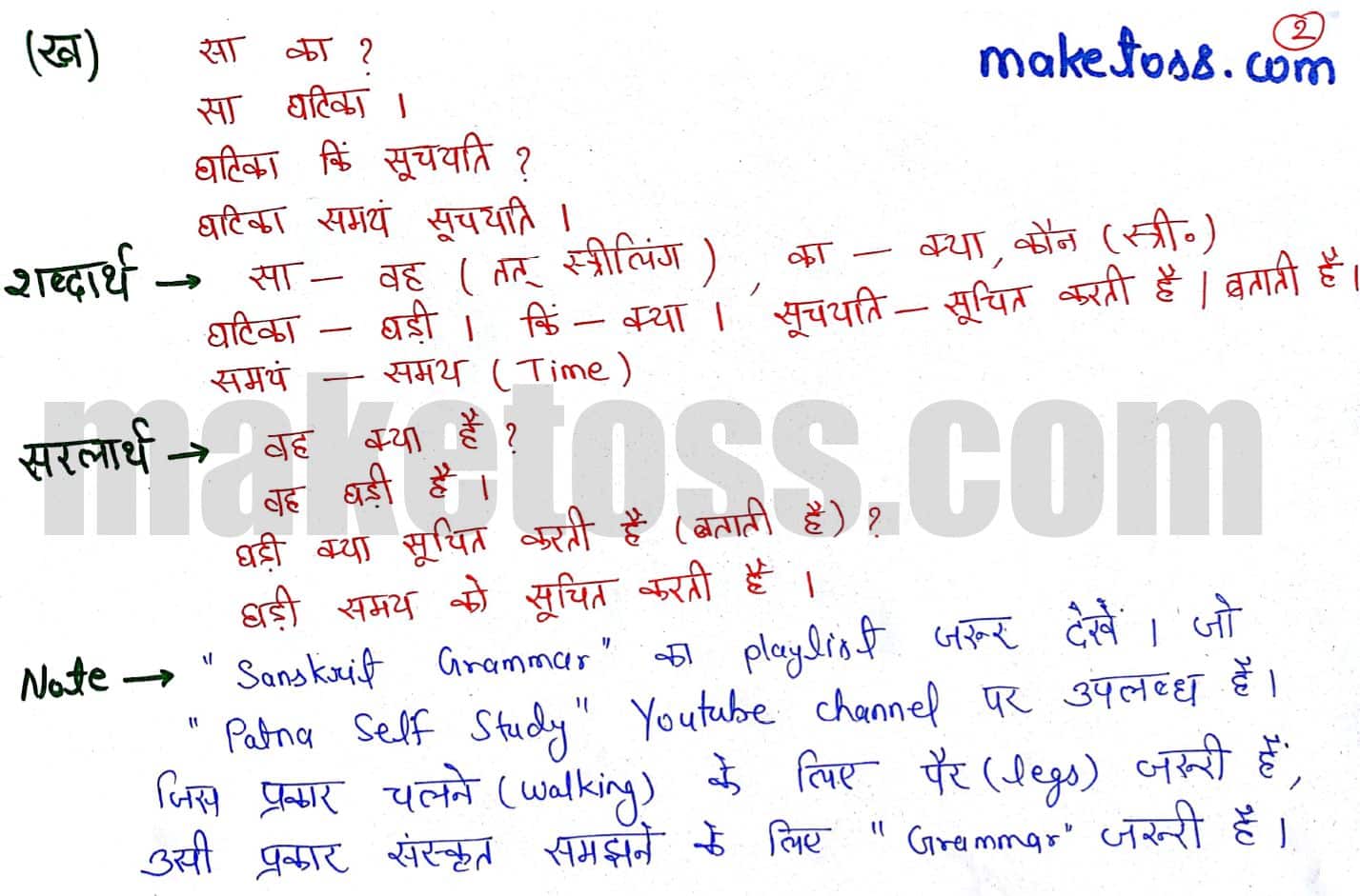 Class 6 Sanskrit chapter 2 - शब्दपरिचय 2 hindi translation - ख