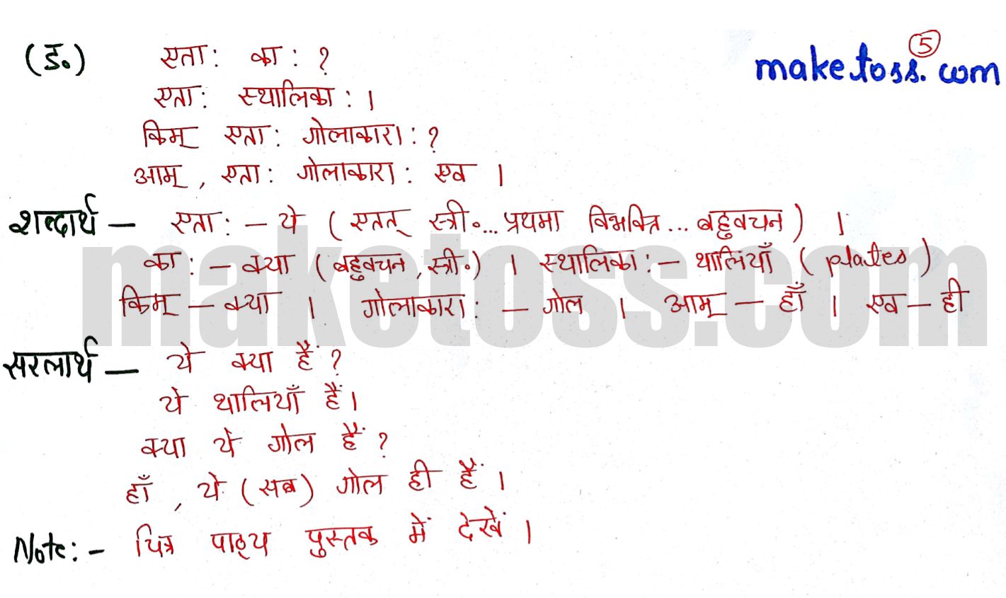 Class 6 Sanskrit chapter 2 - शब्दपरिचय 2 hindi translation - ङ