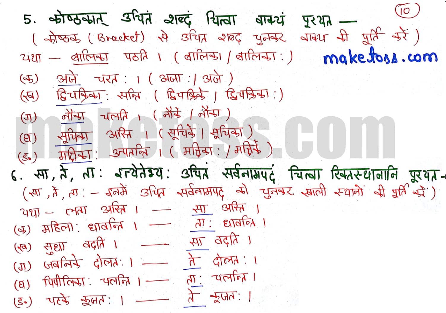 Class 6 Sanskrit chapter 2 - शब्दपरिचय 2 - NCERT solution - Question 5 & 6