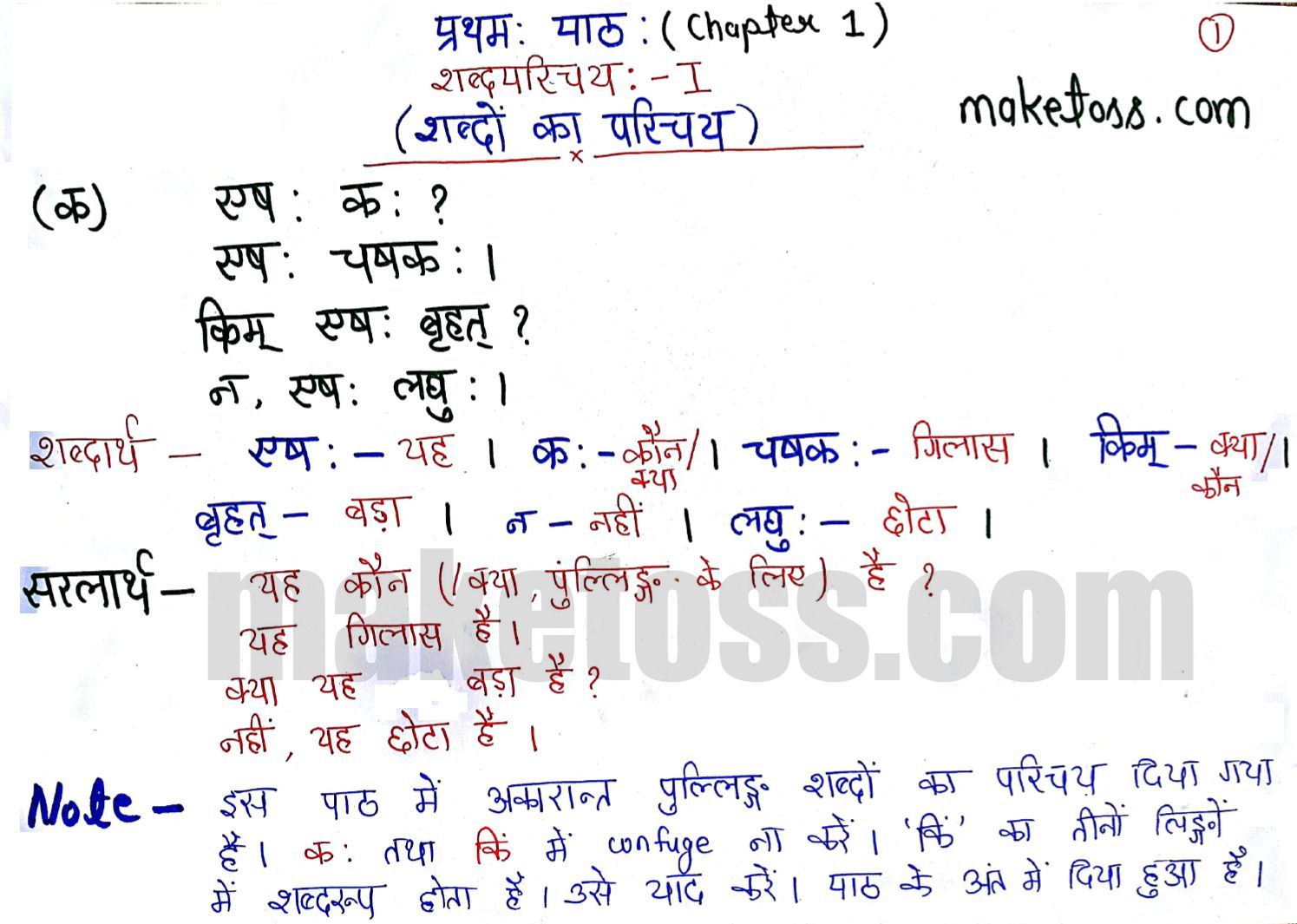 Sanskrit Class 6 chapter 1 - शब्दपरिचय 1 - Hindi translation - क