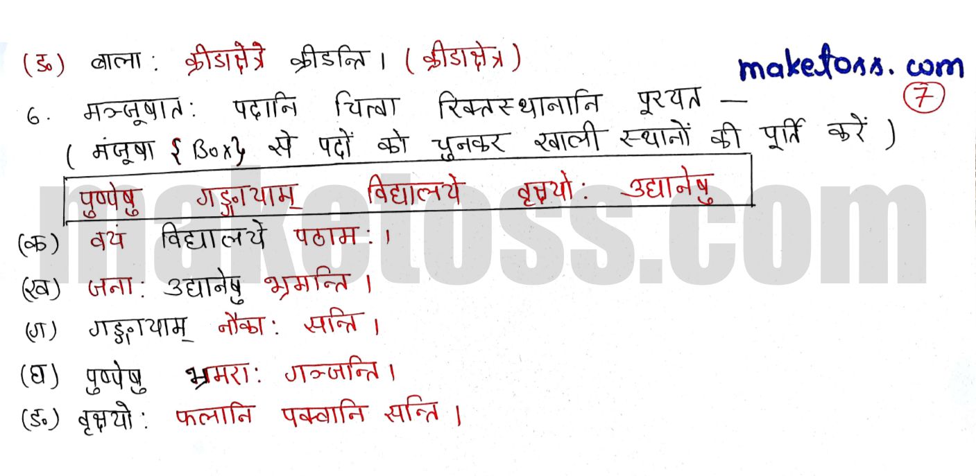 Sanskrit class 6 chapter 11 पुष्पोत्सवः -NCERT Exercise Solution of Q.5 continue and Q.6