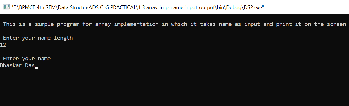 C program to enter name of user and print it on the screen