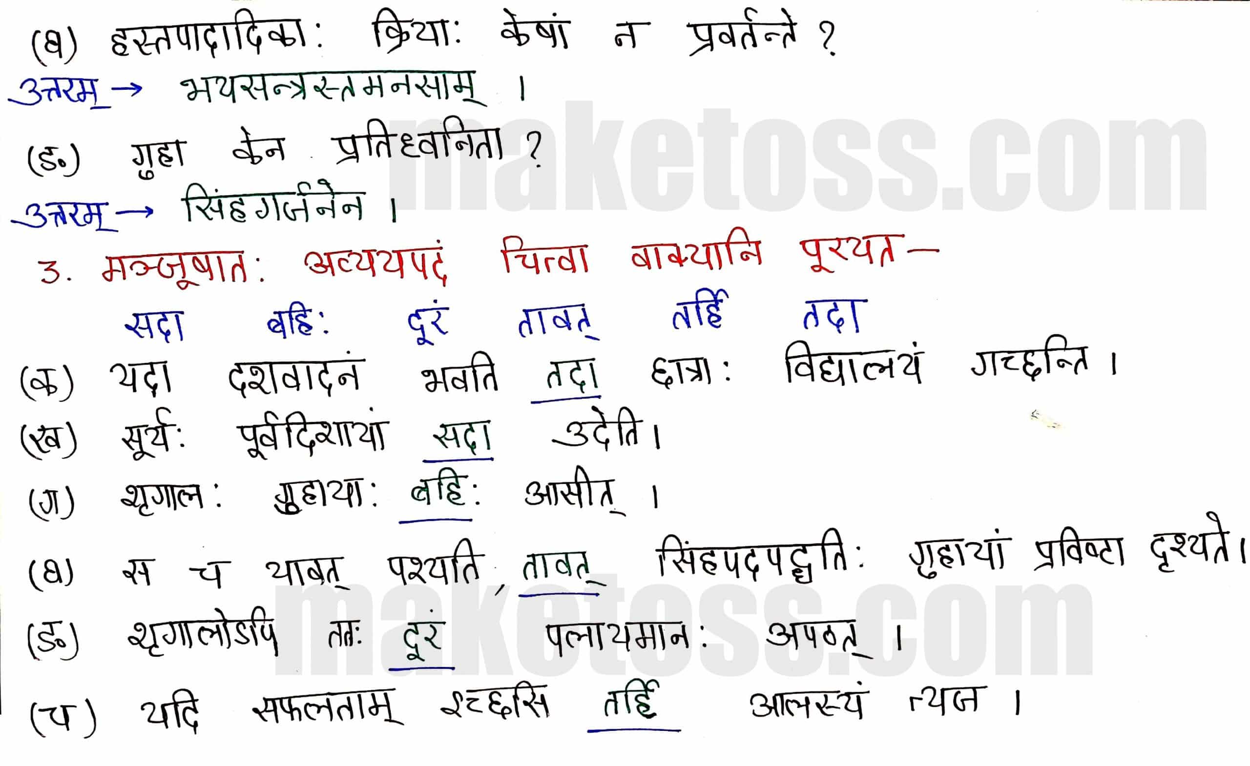 Sanskrit Class 8-Chapter 2-बिलस्य वाणी न कदापि मे श्रुता - Exercise Q.3