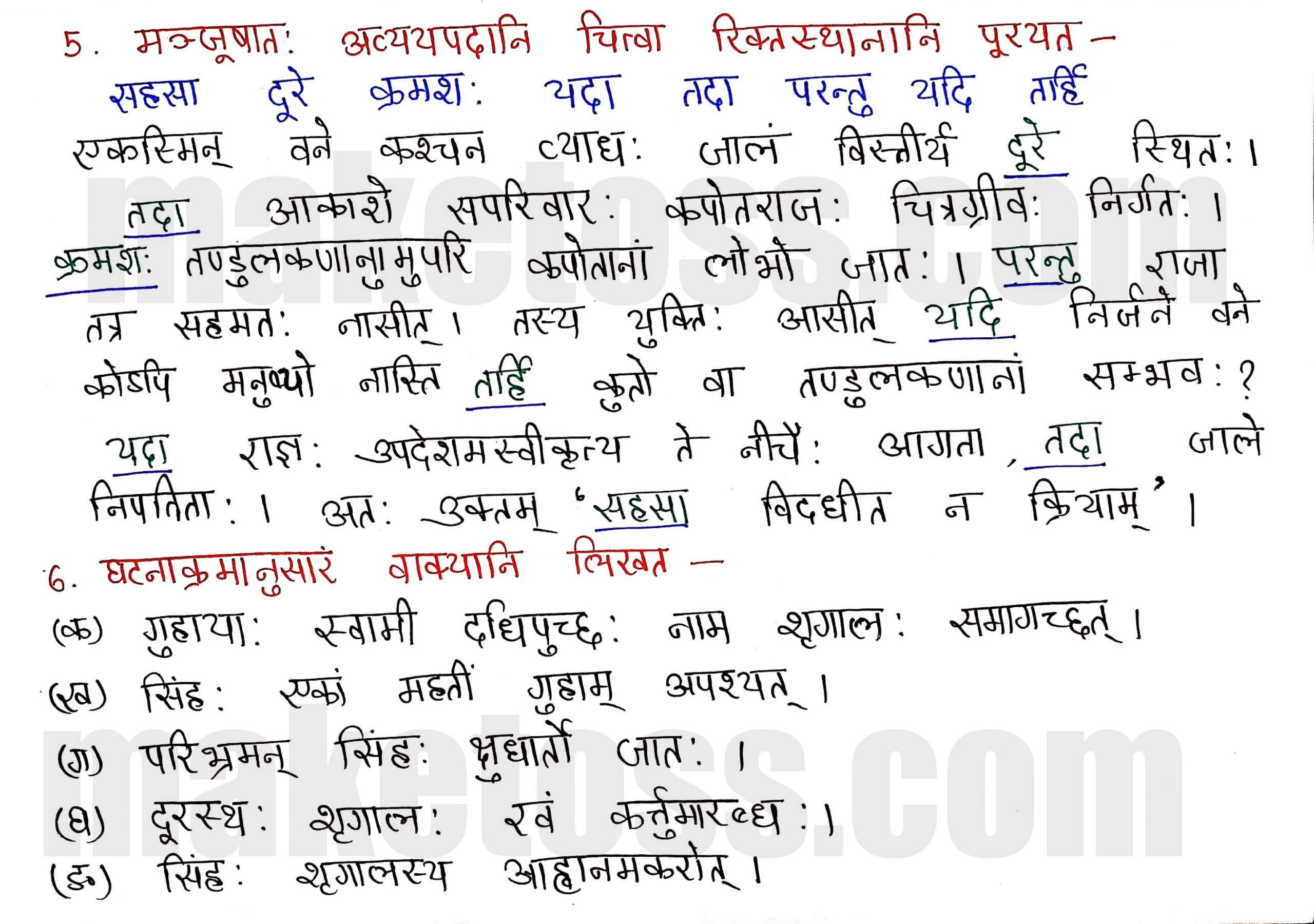 Sanskrit Class 8-Chapter 2-बिलस्य वाणी न कदापि मे श्रुता-Exercise Q.5 & Q.6
