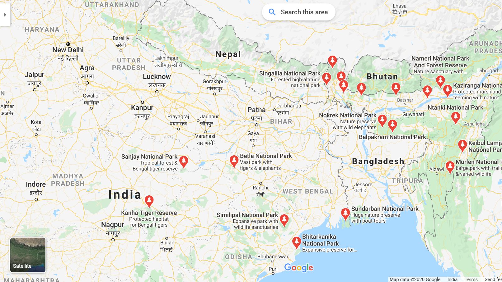 Outline Map: National parks in India - In Detailed View