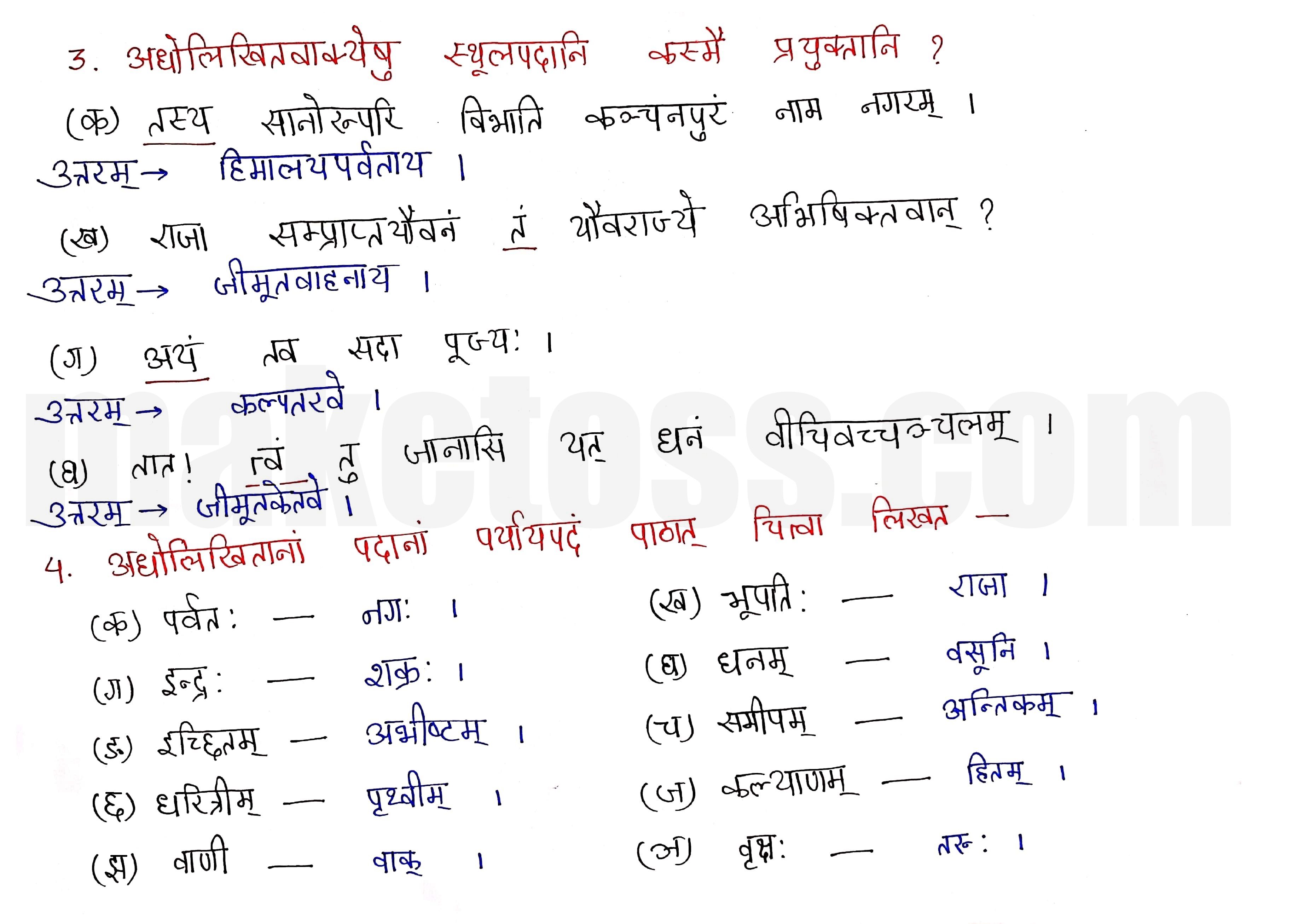Sanskrit Class 9- Chapter 4- कल्पतरूः - Question 3 and 4 with Answer
