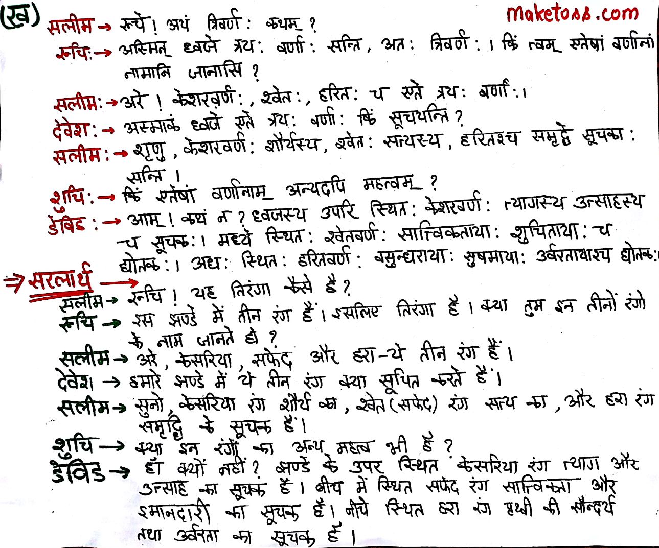 Class 7 Sanskrit Chapter 8 - त्रिवर्ण: ध्वज: -Hindi translation - Page 2