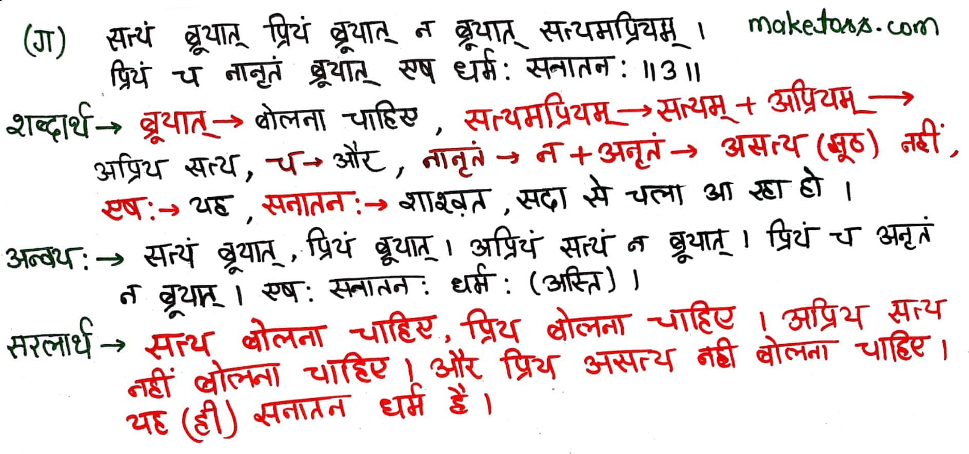 Class 7 Sanskrit Chapter 6 सदाचार: -Hindi  translation - Page 3