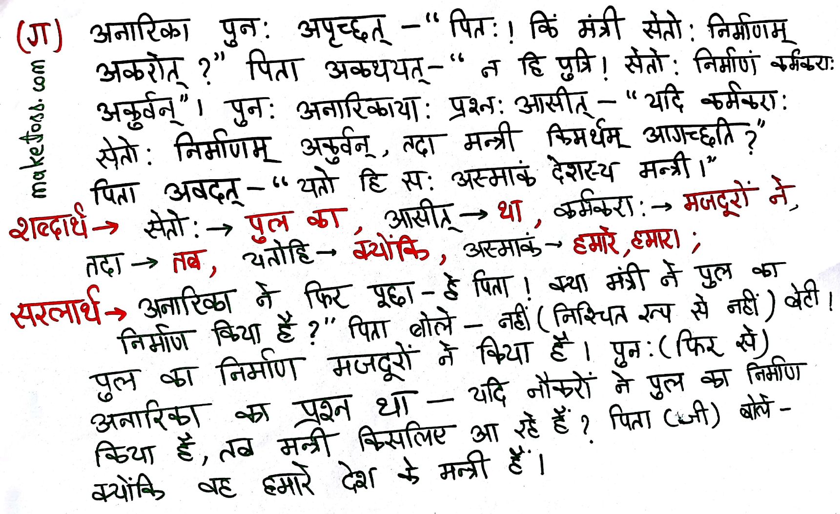 Class 7 sanskrit chapter 14 अनारिकाया: जिज्ञासा - Hindi translation - page 3