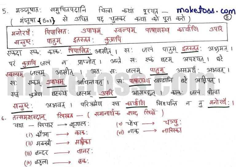 Sanskrit class 6 chapter 7 बकस्य प्रतीकार: -NCERT Exercise Solutions