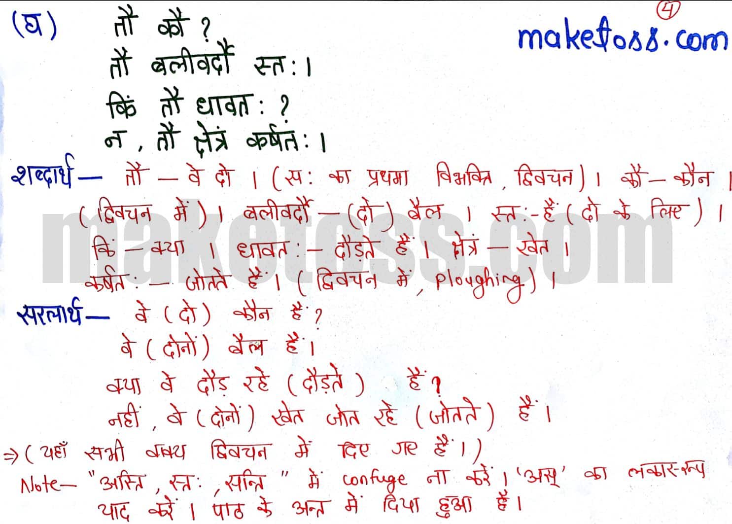 Sanskrit Class 6 chapter 1 - शब्दपरिचय 1 - Hindi translation - घ