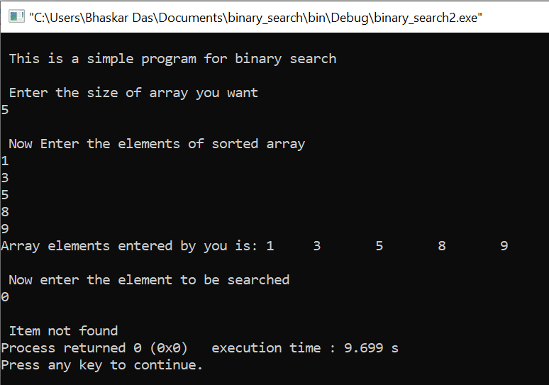 C program for binary search
