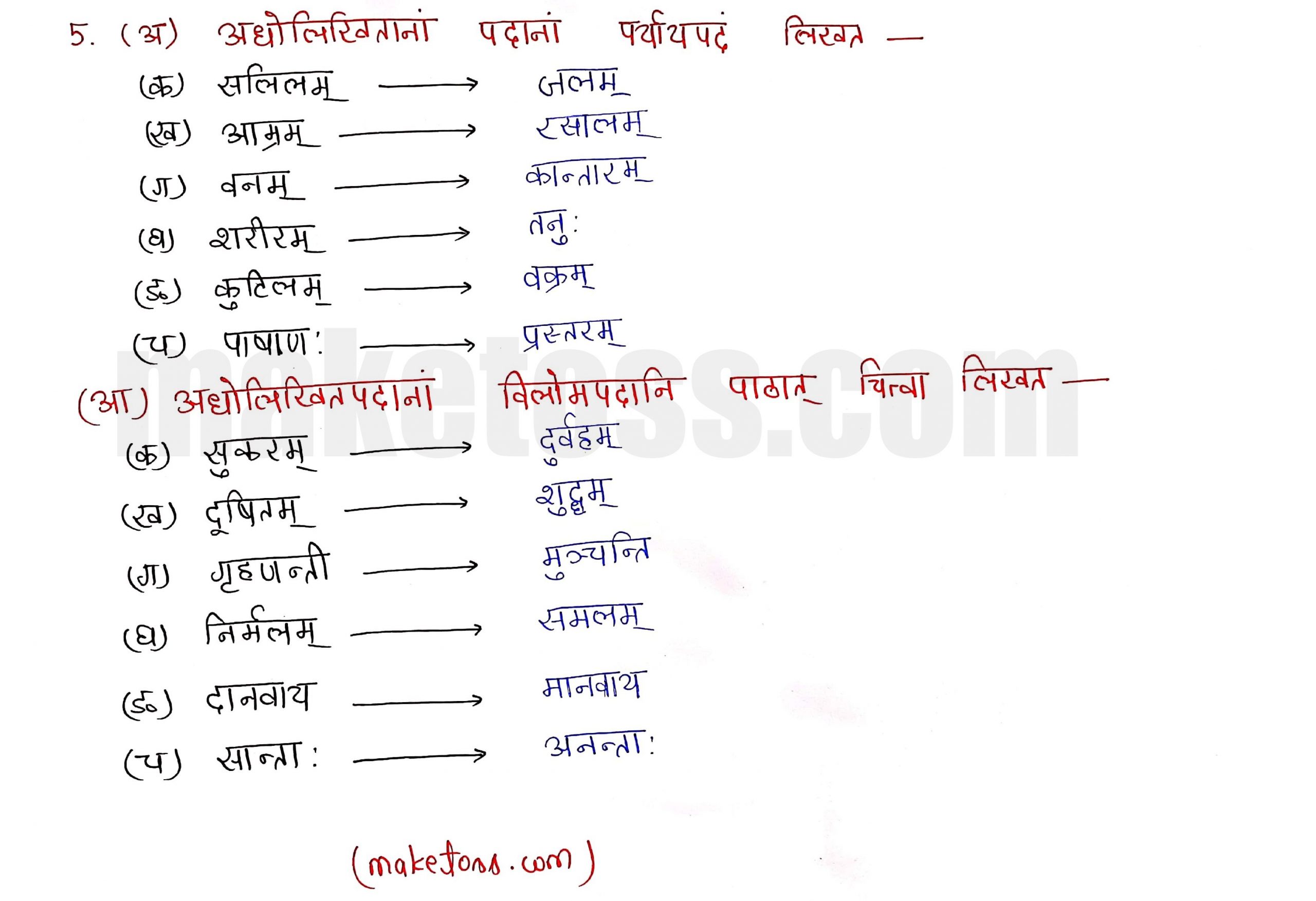 Sanskrit class 10 chapter 1-शुचिपर्यावरणम् - Ncert Exercise Solution of Q-5