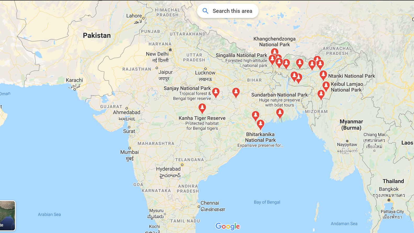 Outline Map: National parks in India