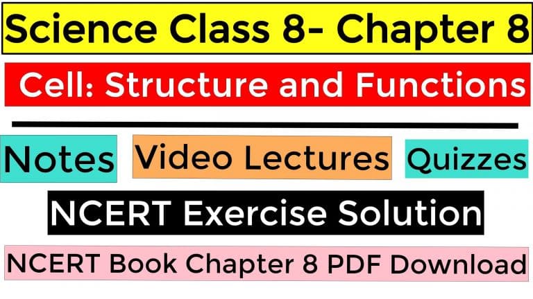 Science Class 8- Chapter 8- Cell Structure and Functions - Notes, Video Lectures, NCERT Exercise Solution, Quizzes, NCERT Book Chapter 8 PDF Download.