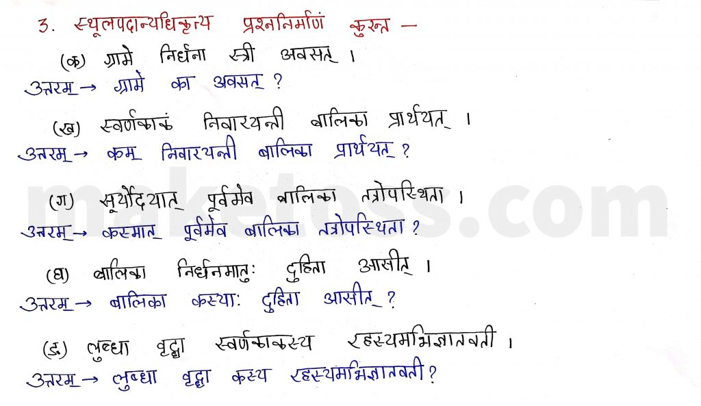 Sanskrit Class 9- Chapter 2- स्वर्णकाकः - Question 3 with Answer
