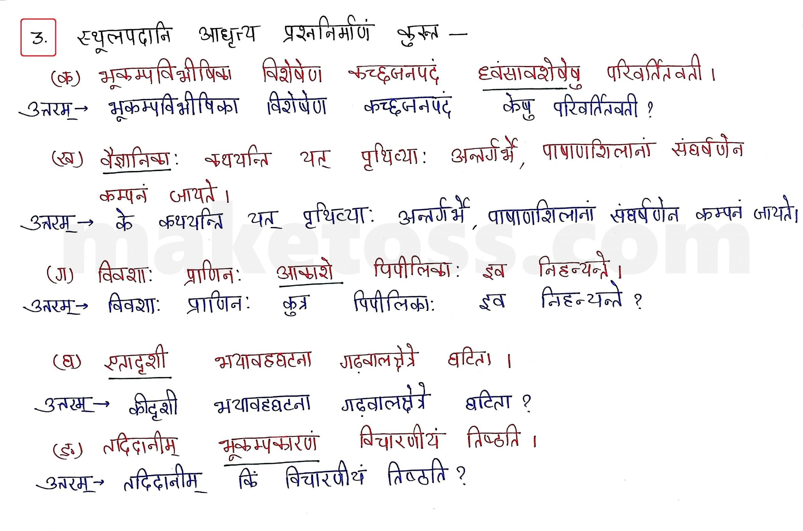 Sanskrit Class 10 - Chapter 10 - भूकंपविभीषिका Question 3 with Answer