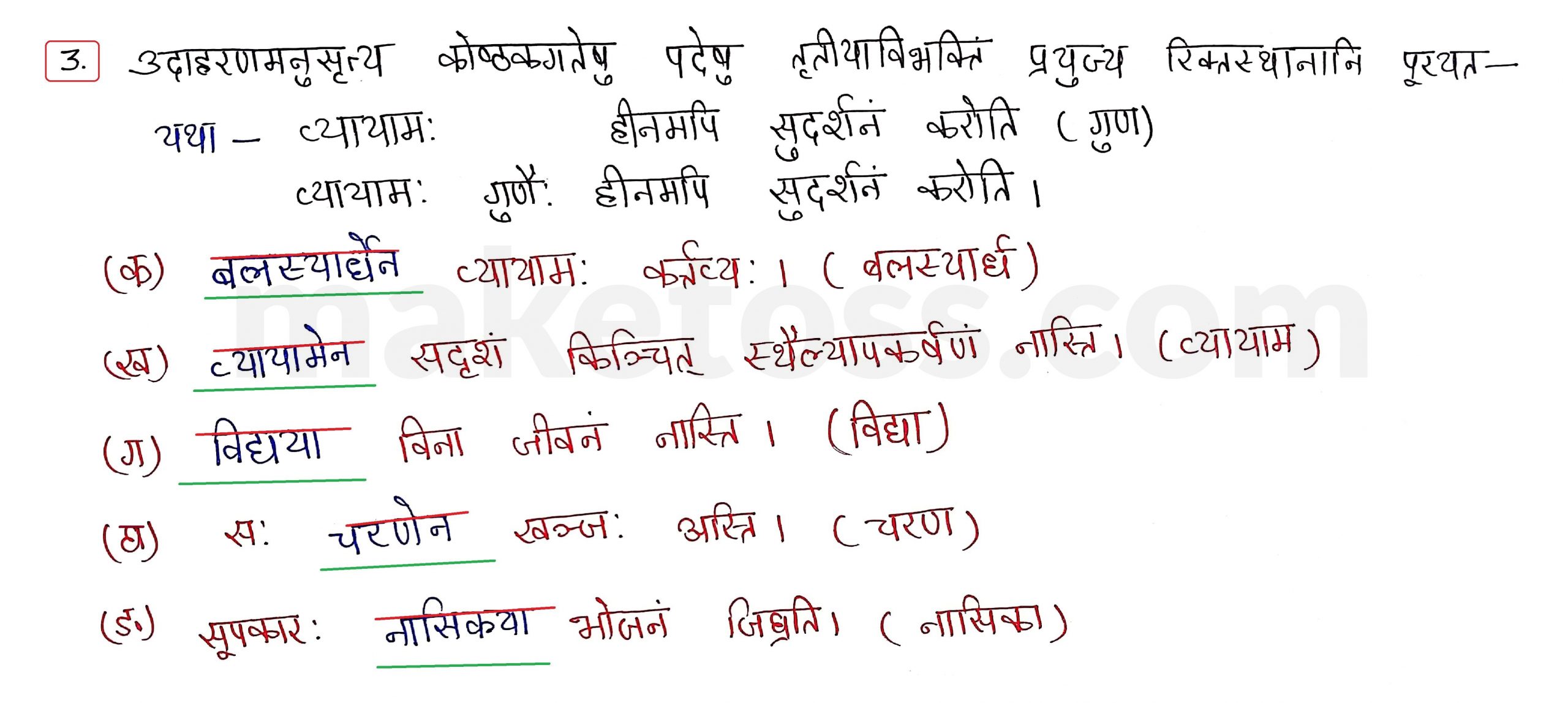 Sanskrit Class 10- Chapter 3 व्यायामः सर्वदा पथ्यः - Question 3 with Answer