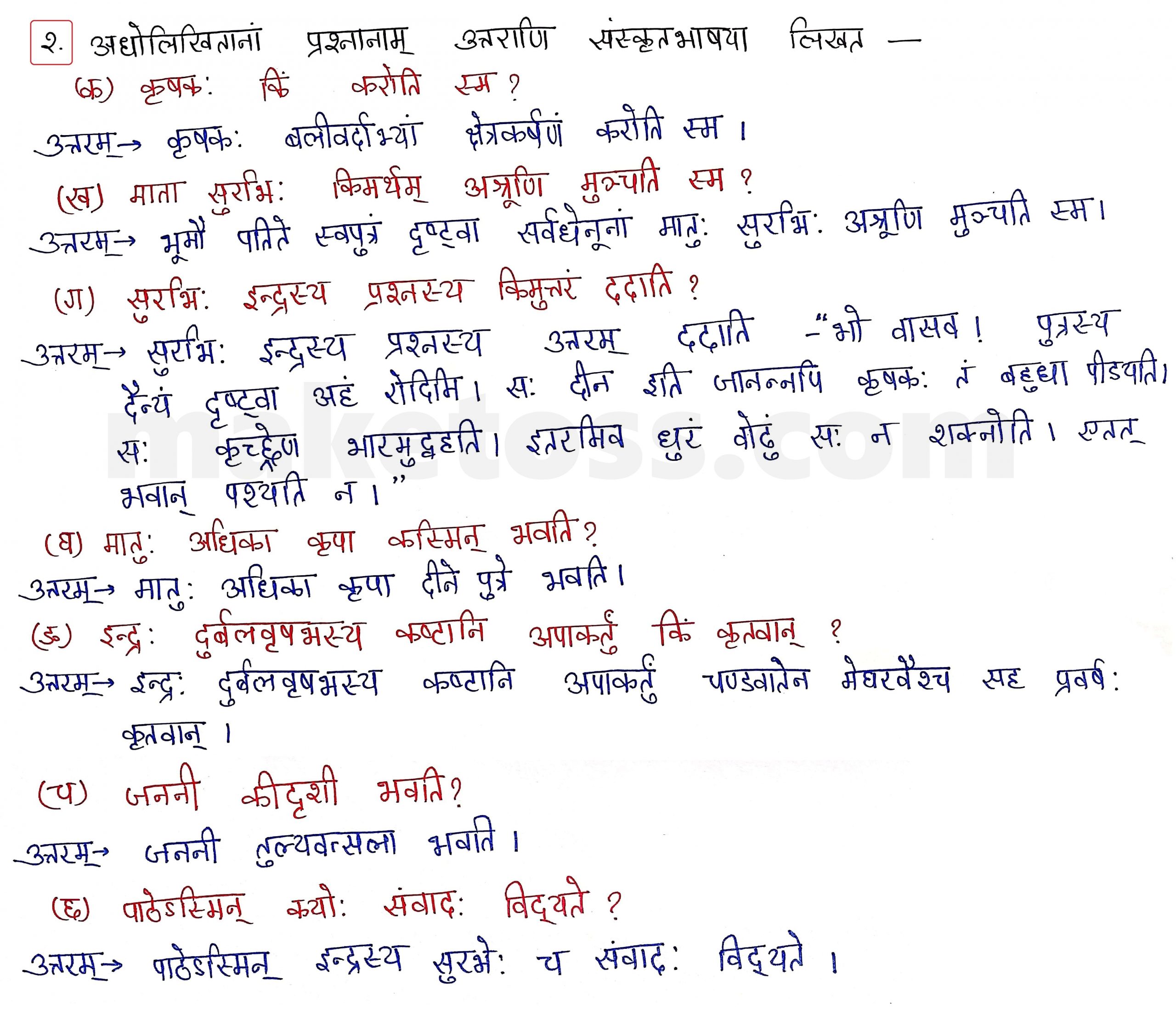 Sanskrit Class 10 - Chapter 5 - जननी तुल्यवत्सला  - Question 2 with Answer