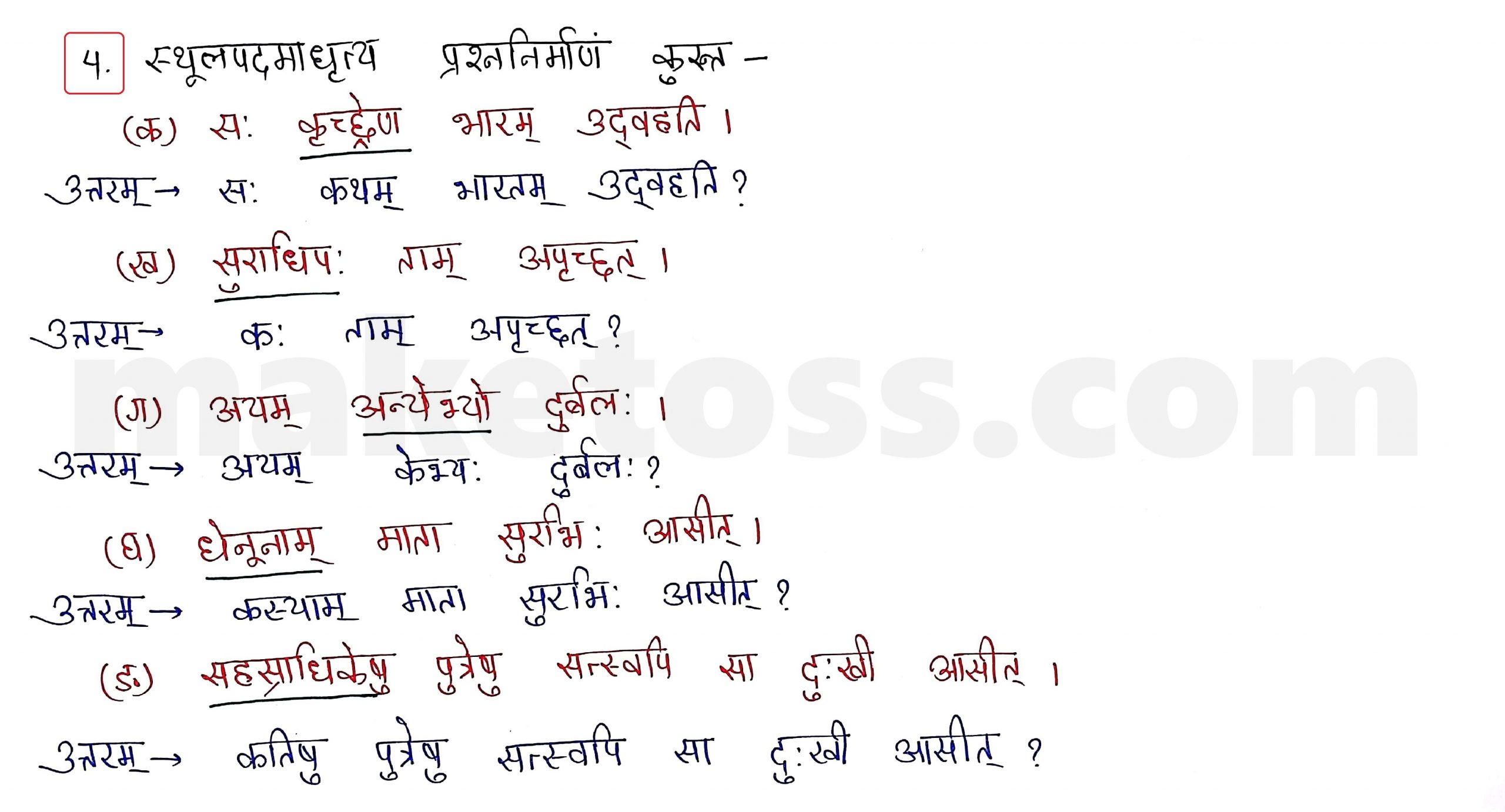 Sanskrit Class 10 - Chapter 5 - जननी तुल्यवत्सला  - Question 4 with Answer