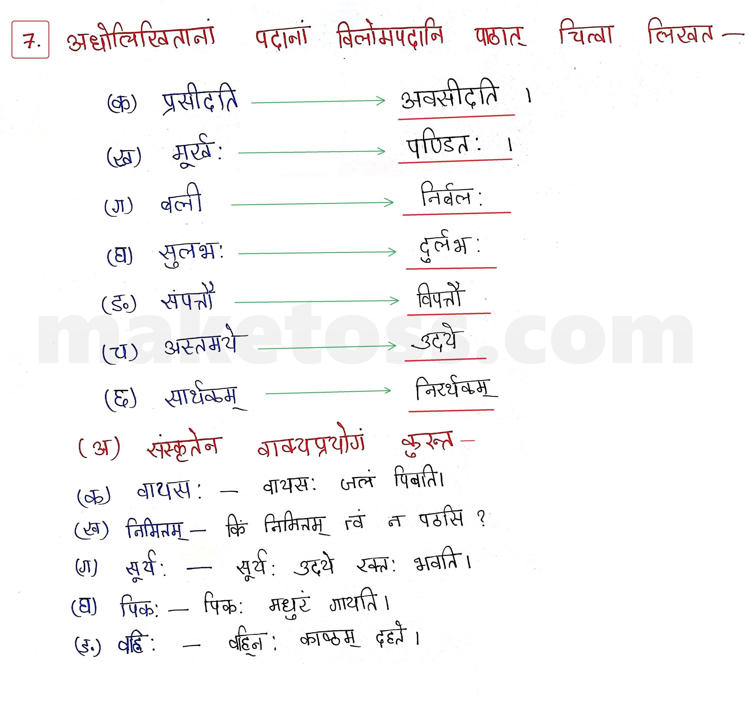 Sanskrit Class 10 - Chapter 6 - सुभाषितानि - Question 7 with Answer