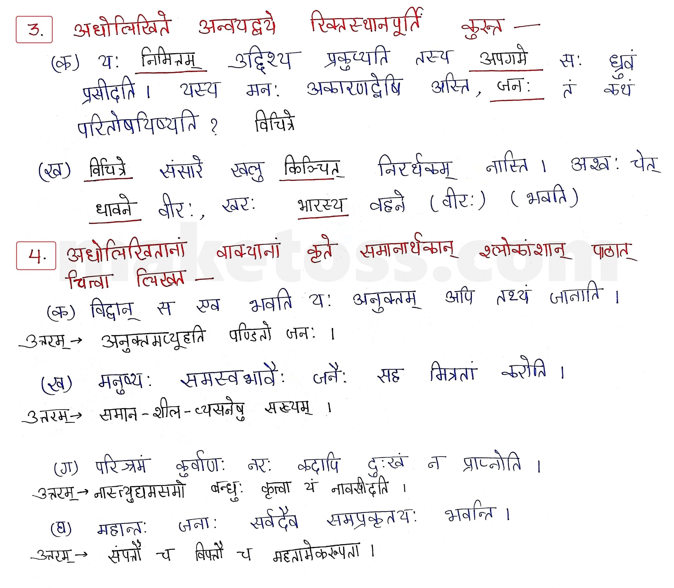 Sanskrit Class 10 - Chapter 6 - सुभाषितानि - Question 3 & 4 with Answer