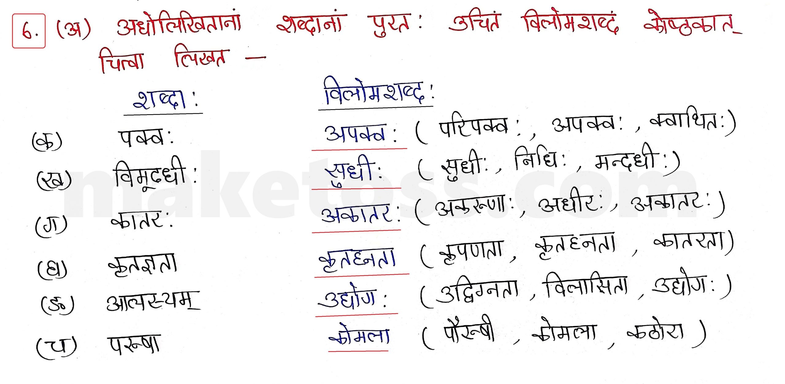 Sanskrit Class 10-  Chapter 9 - सूक्तयः - Question 6 (अ ) with Answer