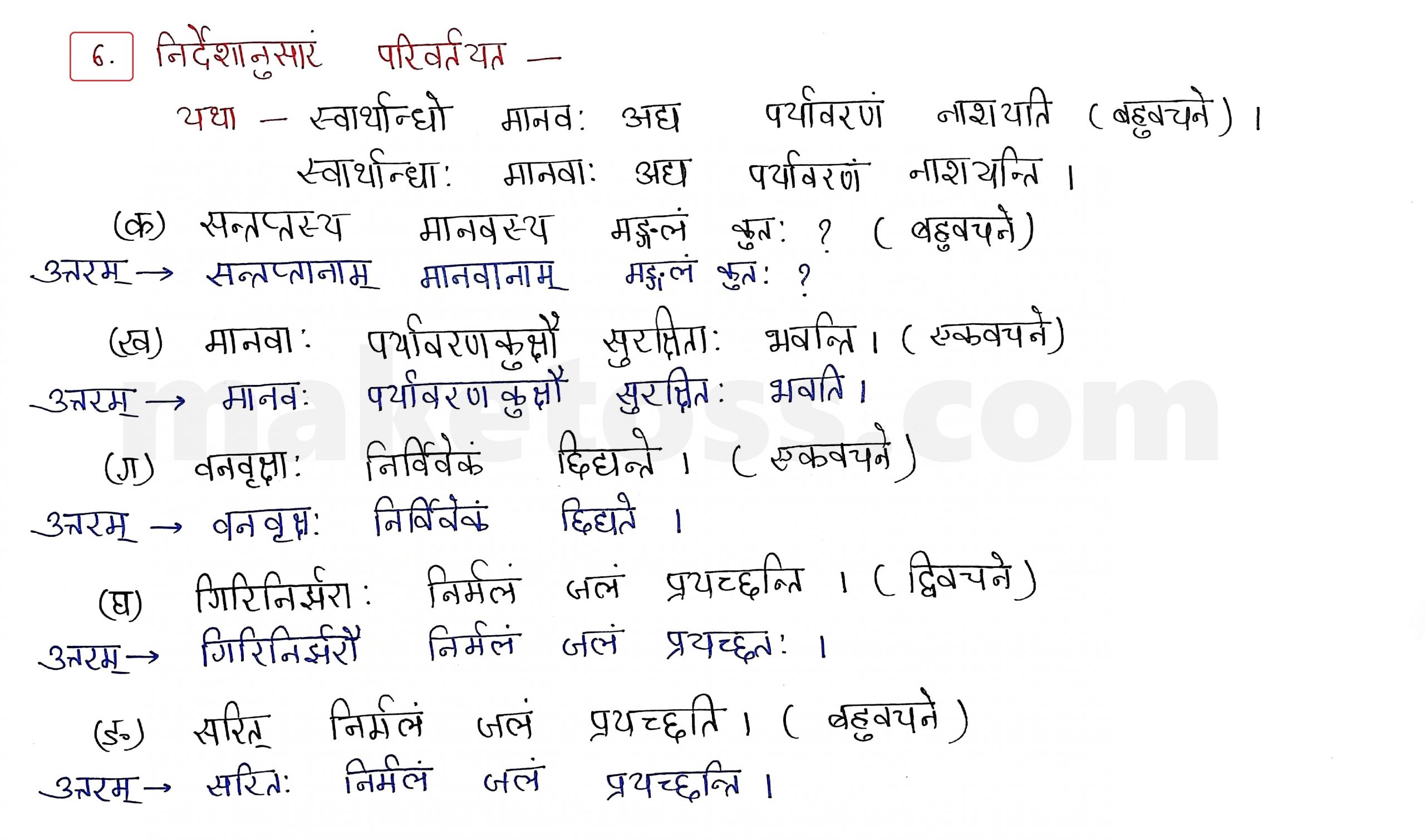 Sanskrit Class 9- Chapter 11 -   पर्यावरणम् - Question 6 with Answer 