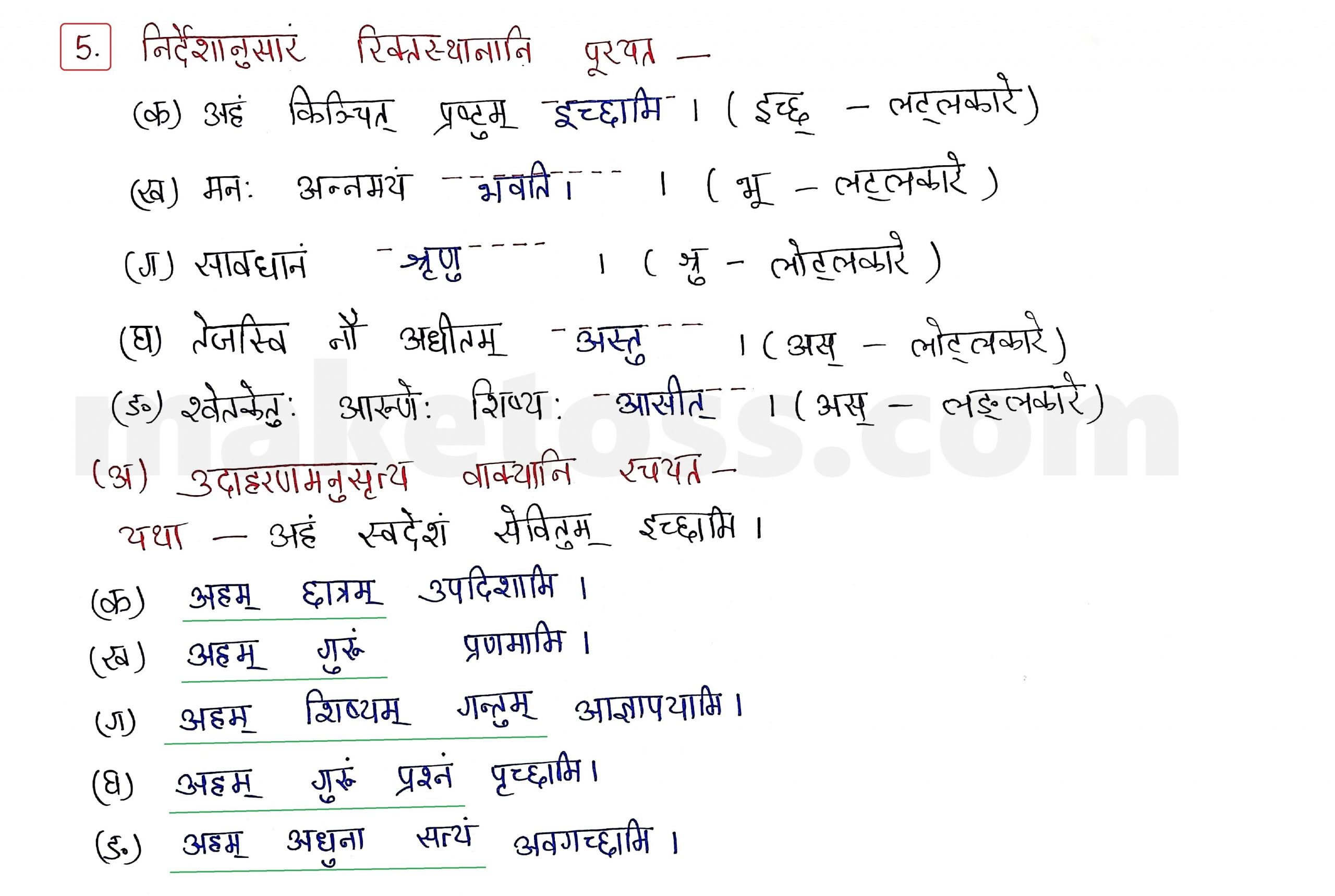 Sanskrit Class 9 - chapter 12 वाडमनः प्राणस्वरूपम् - Question 5 with Answer