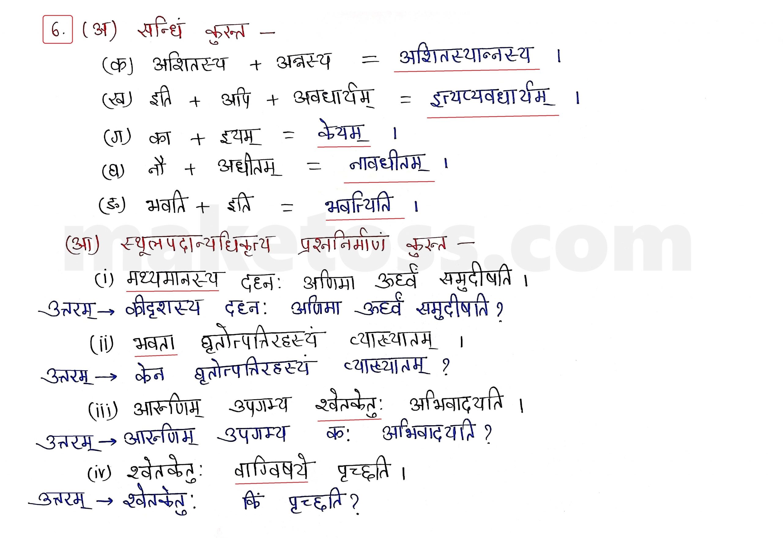 Sanskrit Class 9 - chapter 12 वाडमनः प्राणस्वरूपम् - Question 6 with Answer