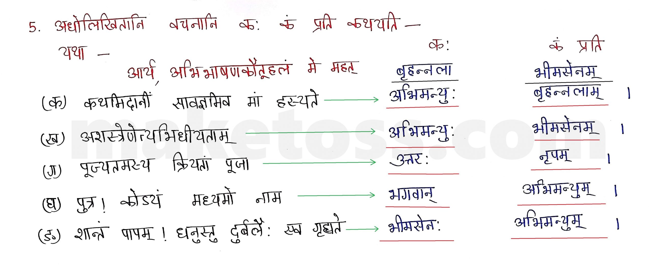 Sanskrit Class 9- Chapter 7 प्रत्यभिग्यानम्  - Question 5 with Answer