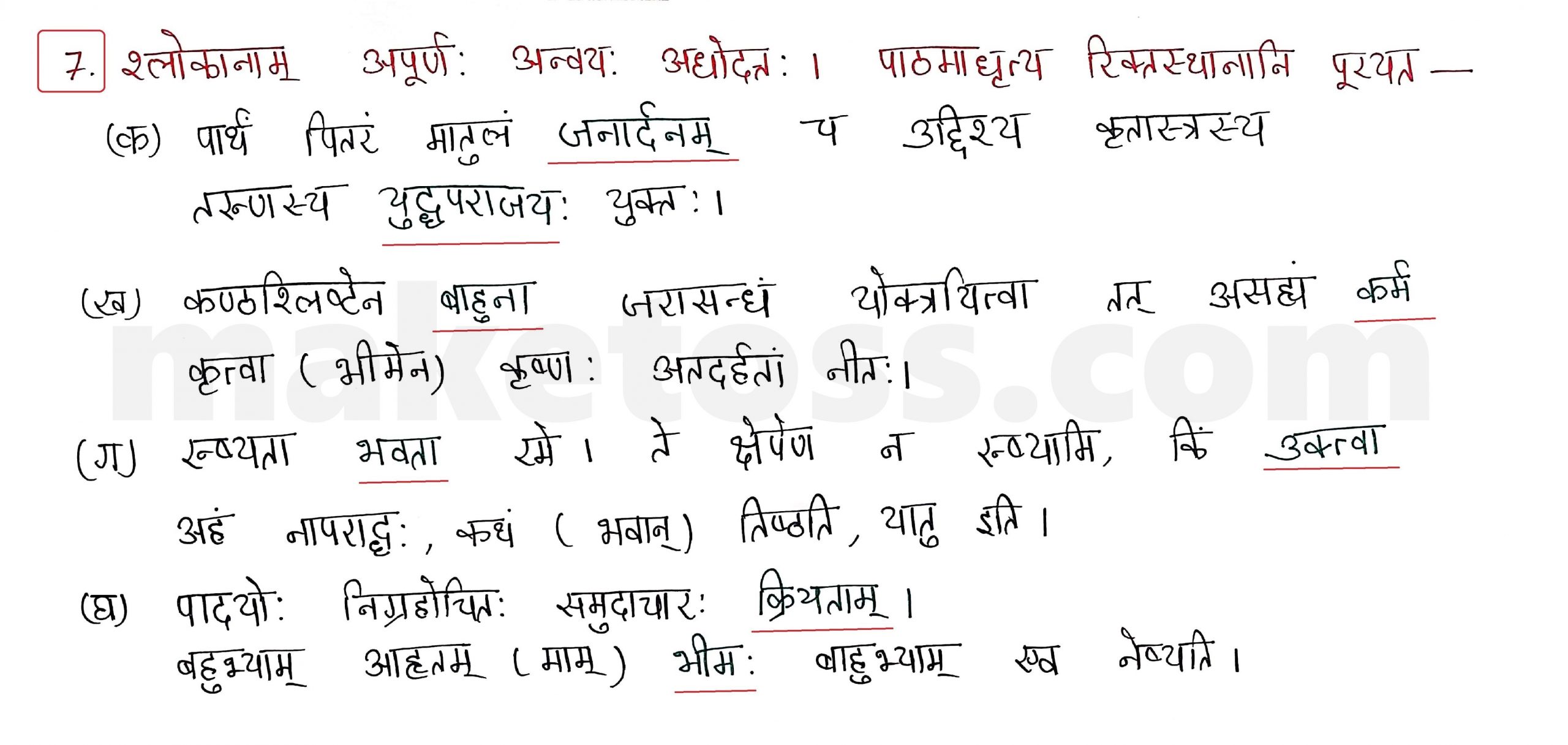 Sanskrit Class 9- Chapter 7 प्रत्यभिग्यानम्  - Question 7 with Answer