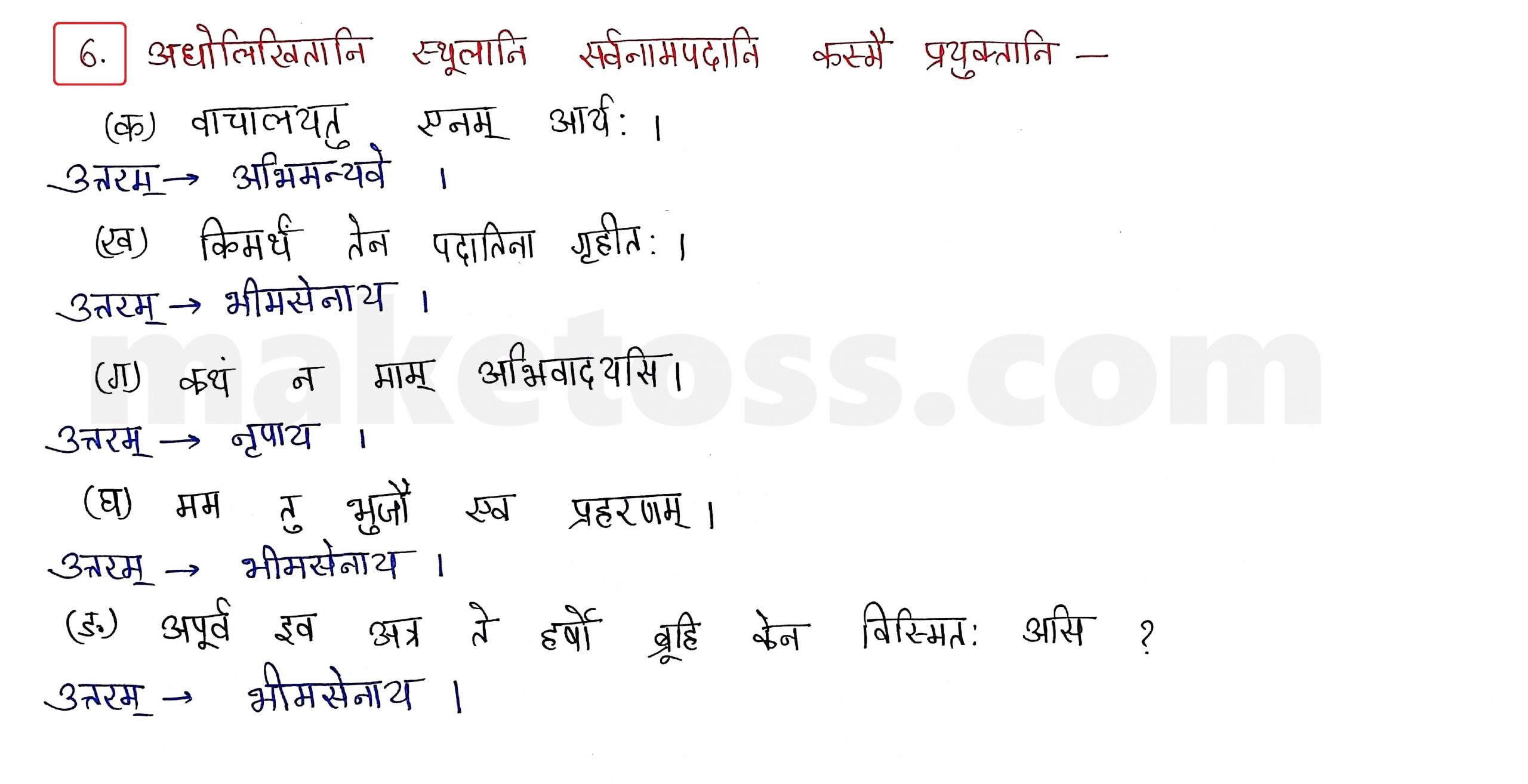 Sanskrit Class 9- Chapter 7 प्रत्यभिग्यानम्  - Question 6 with Answer
