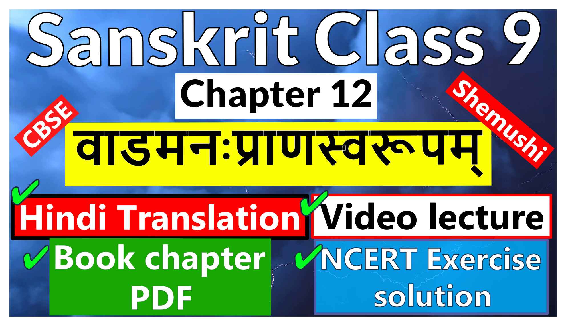 Sanskrit Class 9-Chapter 12 - वाडमनःप्राणस्वरूपम् -Hindi Translation, Video lecture, NCERT Exercise solution (Question-Answer), Book chapter PDF